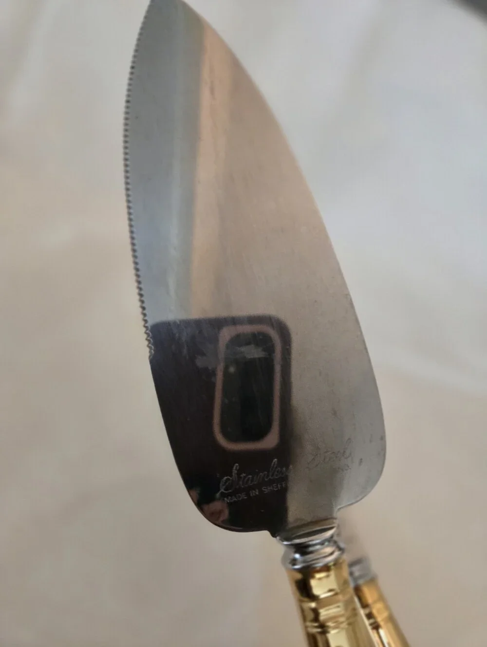 Vintage Sheffield England Knife And Pie Server With Hallmarks Gold Handle 10”
